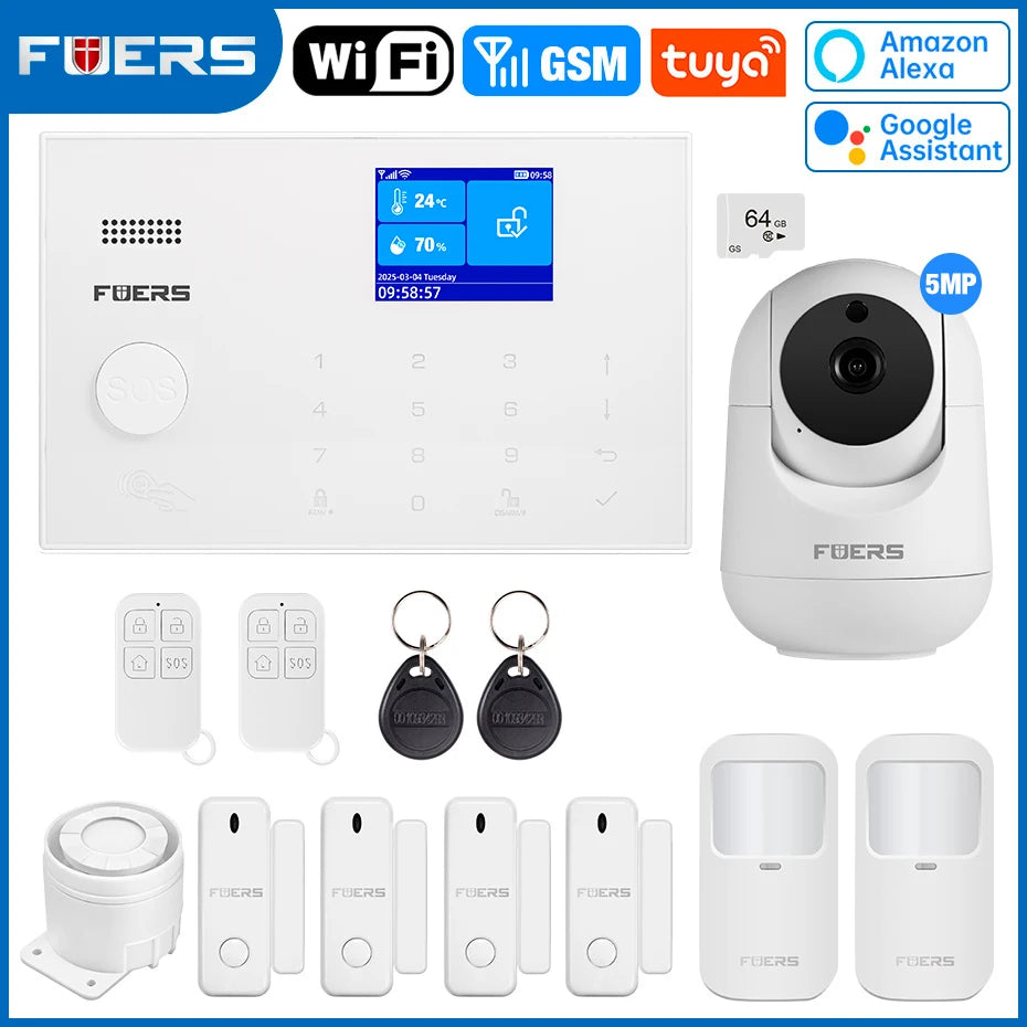 FUERS G30 – Sistema de alarma Maison Connecté Tuya WiFi &amp; GSM, Écran Couleur, Sirène et Détecteurs, Seguridad Sans Fil avec Application