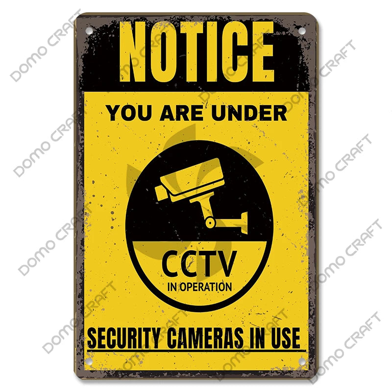 Panneau Avertissement CCTV Vintage en Métal 20x30 cm – Plaque Sécurité Vidéosurveillance 24h pour Mur, Boutique et Maison