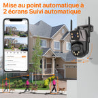 Caméra de Surveillance Wonsdar 4K PTZ WiFi Double Objectif – 8MP, Double Écran, Suivi Automatique, Vision Nocturne Couleur, Audio Bidirectionnel IP66
