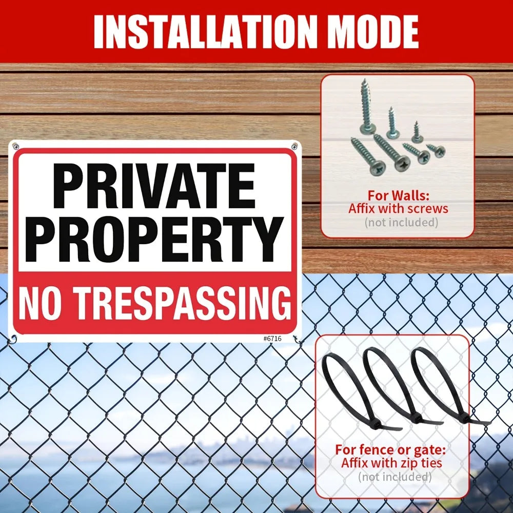Lot de 4 Panneaux “Propriété Privée – No Trespassing” en Aluminium – Plaques de Sécurité Antirouille pour Intérieur et Extérieur