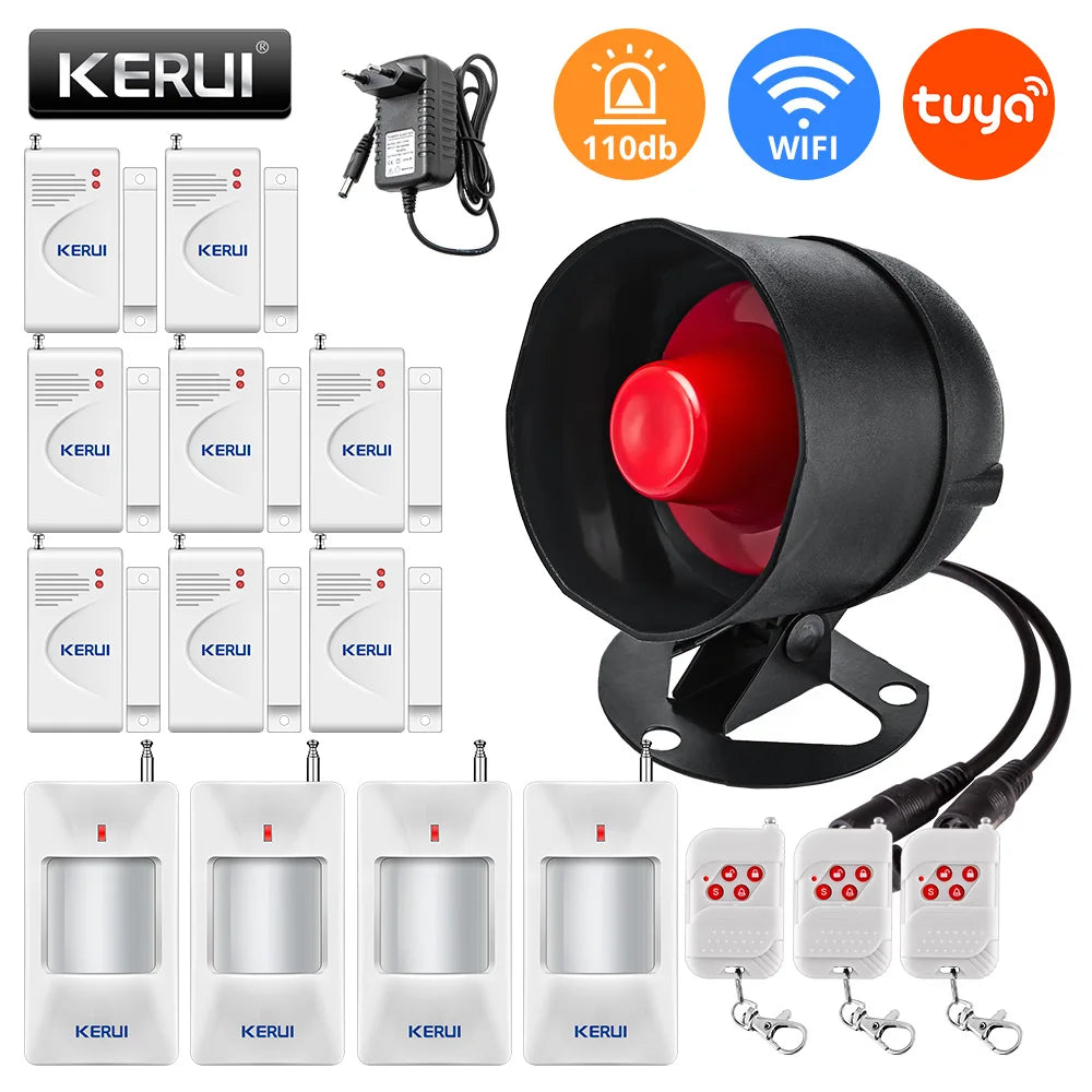 Kit de alarma Maison Connectée KERUI Tuya WiFi con Sirène 110 dB – Sistema de seguridad sin filtro con detector de movimiento y capturador de puerta/ventana 