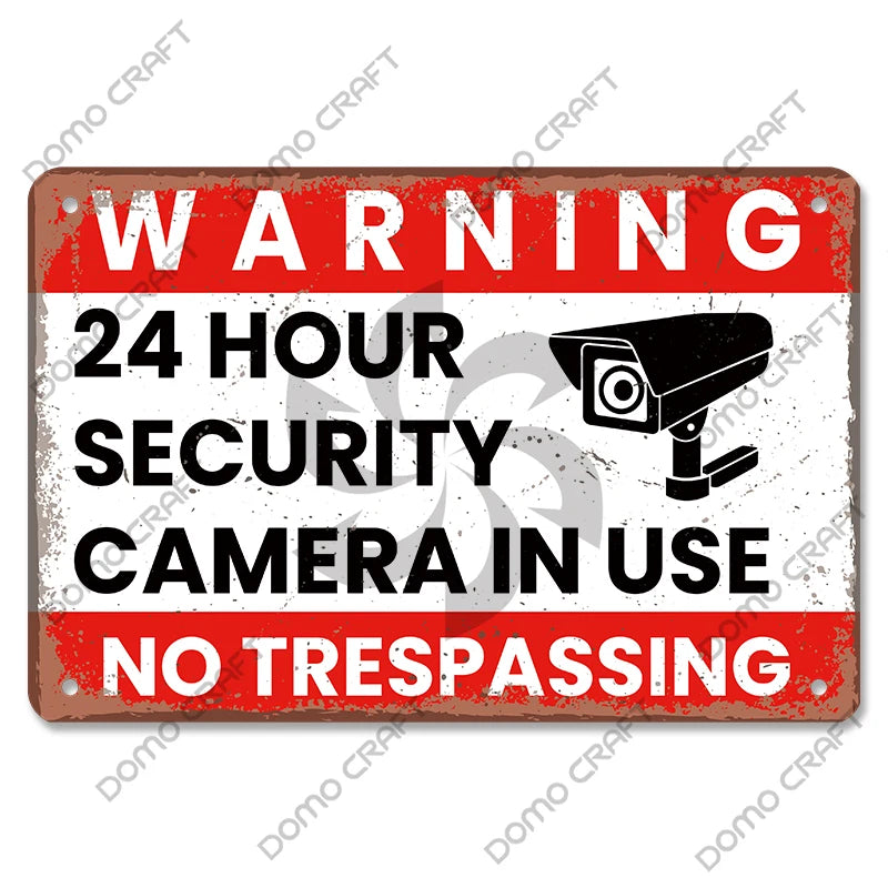 Panneau Avertissement CCTV Vintage en Métal 20x30 cm – Plaque Sécurité Vidéosurveillance 24h pour Mur, Boutique et Maison