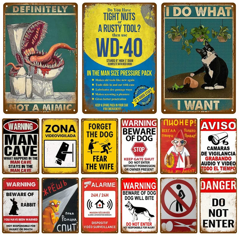 Panneau Vintage CCTV en Métal 20 x 30 cm – Plaque Murale “Vidéosurveillance 24h” pour Bar, Garage, Café et Maison