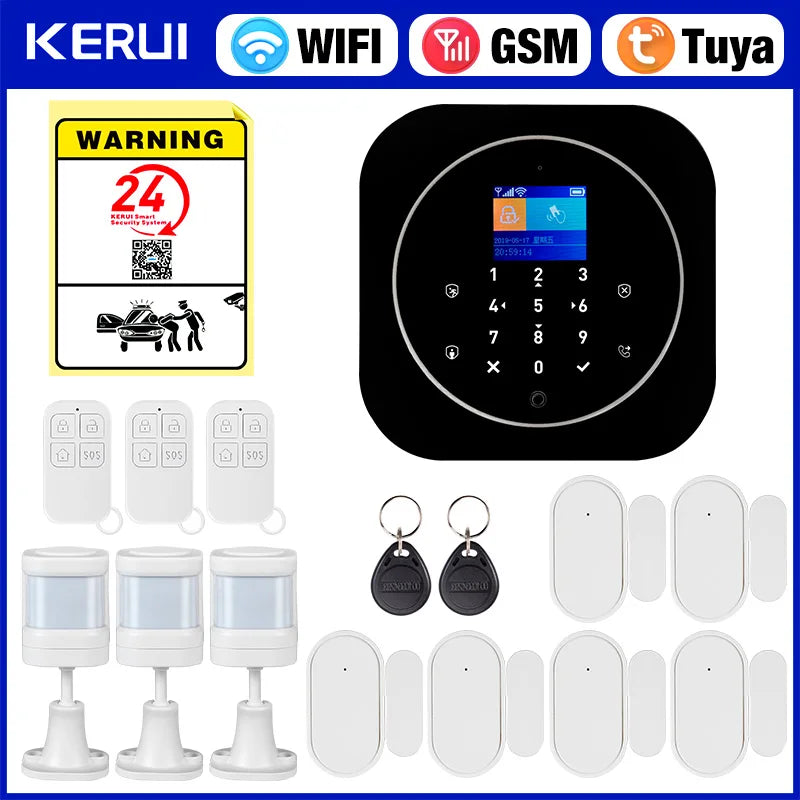 KERUI G12 – Sistema de alarma Maison Sans Fil WiFi &amp; GSM con aplicación Tuya, color de pantalla, detectores de puertas y movimiento