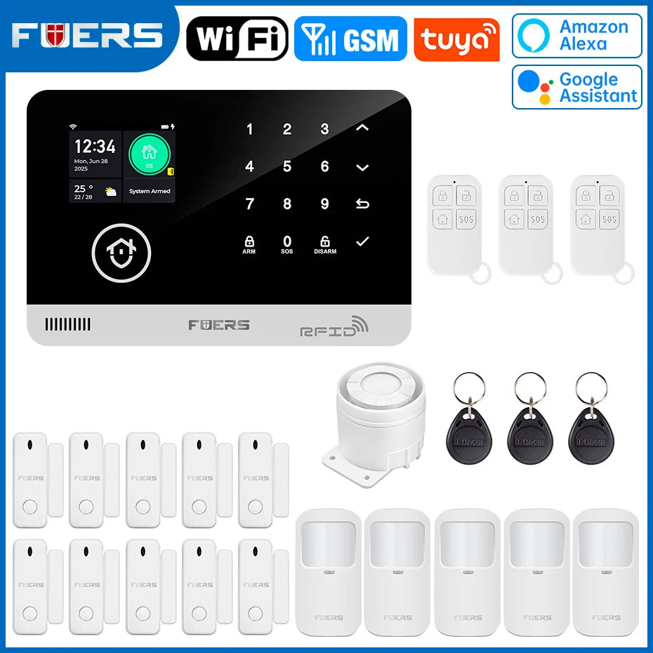 FUERS G03 Sistema de alarma para casa WiFi + GSM – Central antivol con color electrónico, captadores y control vía Tuya Smart, compatible con Alexa