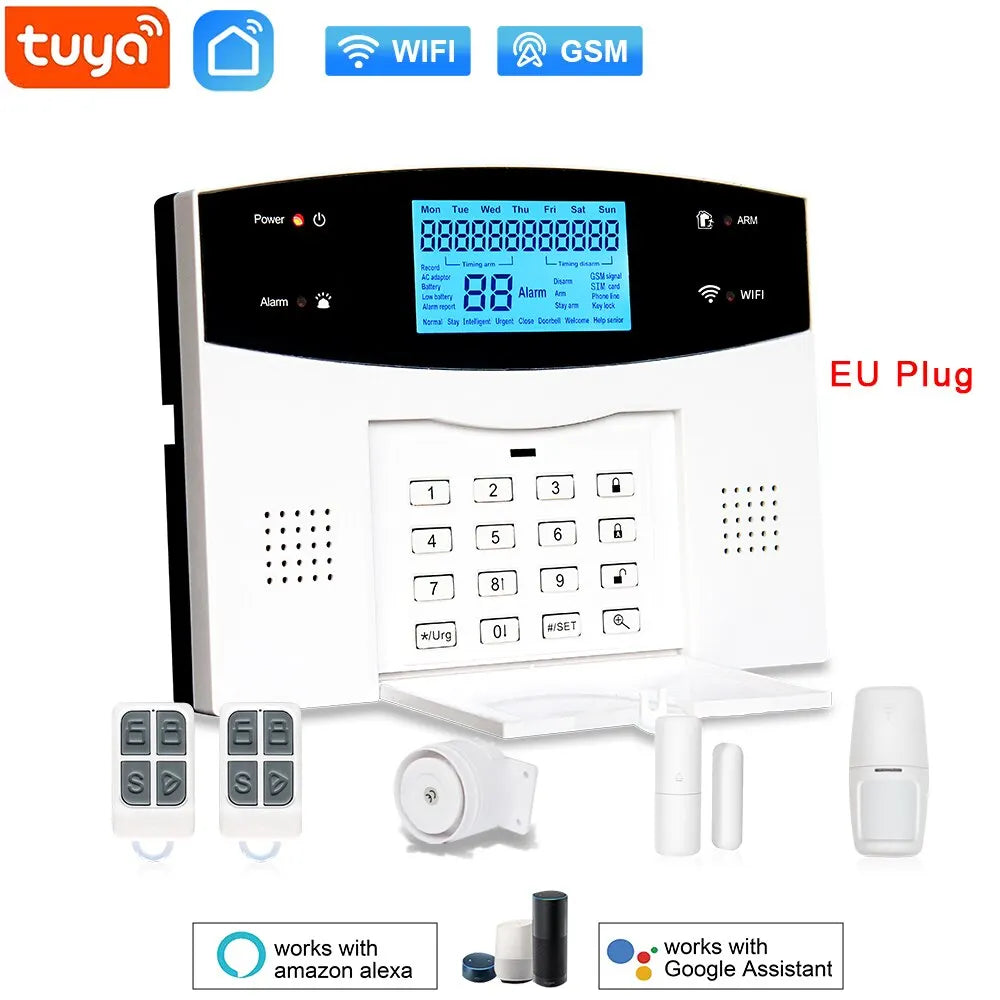 ONENUO 99AST – Hausalarmsystem mit Tuya-WiFi- und GSM-Verbindung, LCD-Bildschirm, Einbruchschutz ohne Filter und Fernsteuerung 