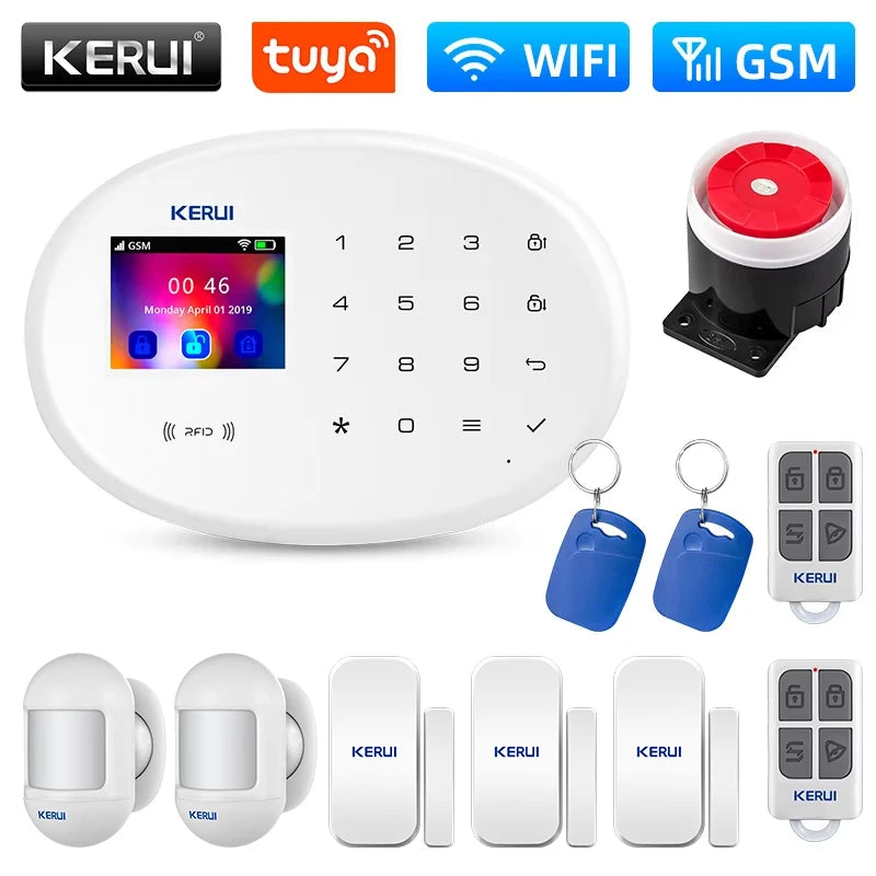 Système d’Alarme Maison KERUI W202 WiFi GSM – Kit de Sécurité Connecté Tuya avec Détecteur de Mouvement et Capteur d’Ouverture Compatible Alexa