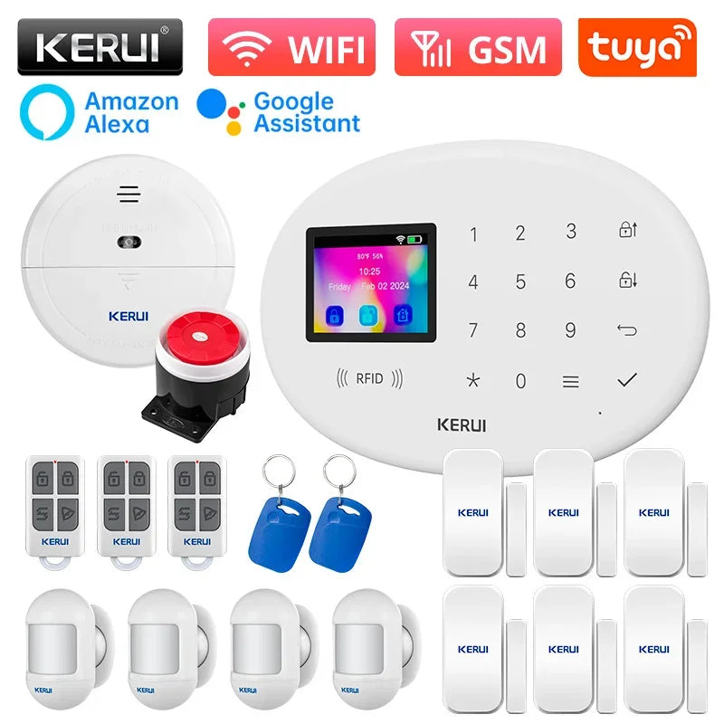 KERUI W202 – Sistema de alarma Maison Connecté Tuya WiFi &amp; GSM 433 MHz, Kit Seguridad Sans Fil con detector de movimiento, Capteurs Porte/Fenêtre et Sirène 
