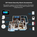 KERUI G60B – Hausalarmsystem mit Tuya-WiFi- und GSM-Verbindung mit taktilem 4,3-Zoll-Touchscreen, Temperatur- und Luftfeuchtigkeitsanzeige