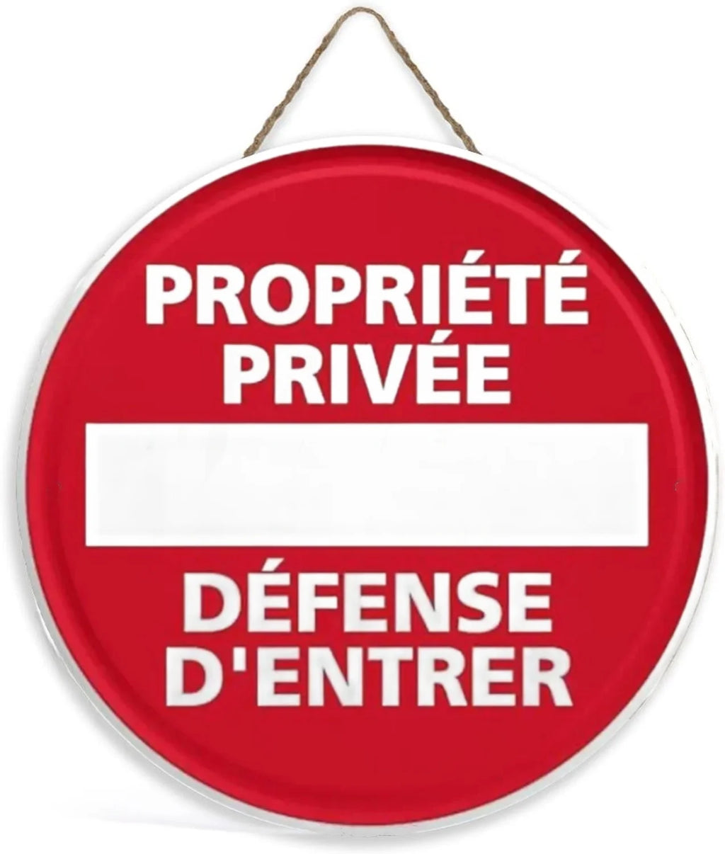 Panneau Rond en Bois “Propriété Privée – Accès Interdit – Vidéosurveillance” – Decoración Murale Seguridad para Cour, Jardin et Allée 
