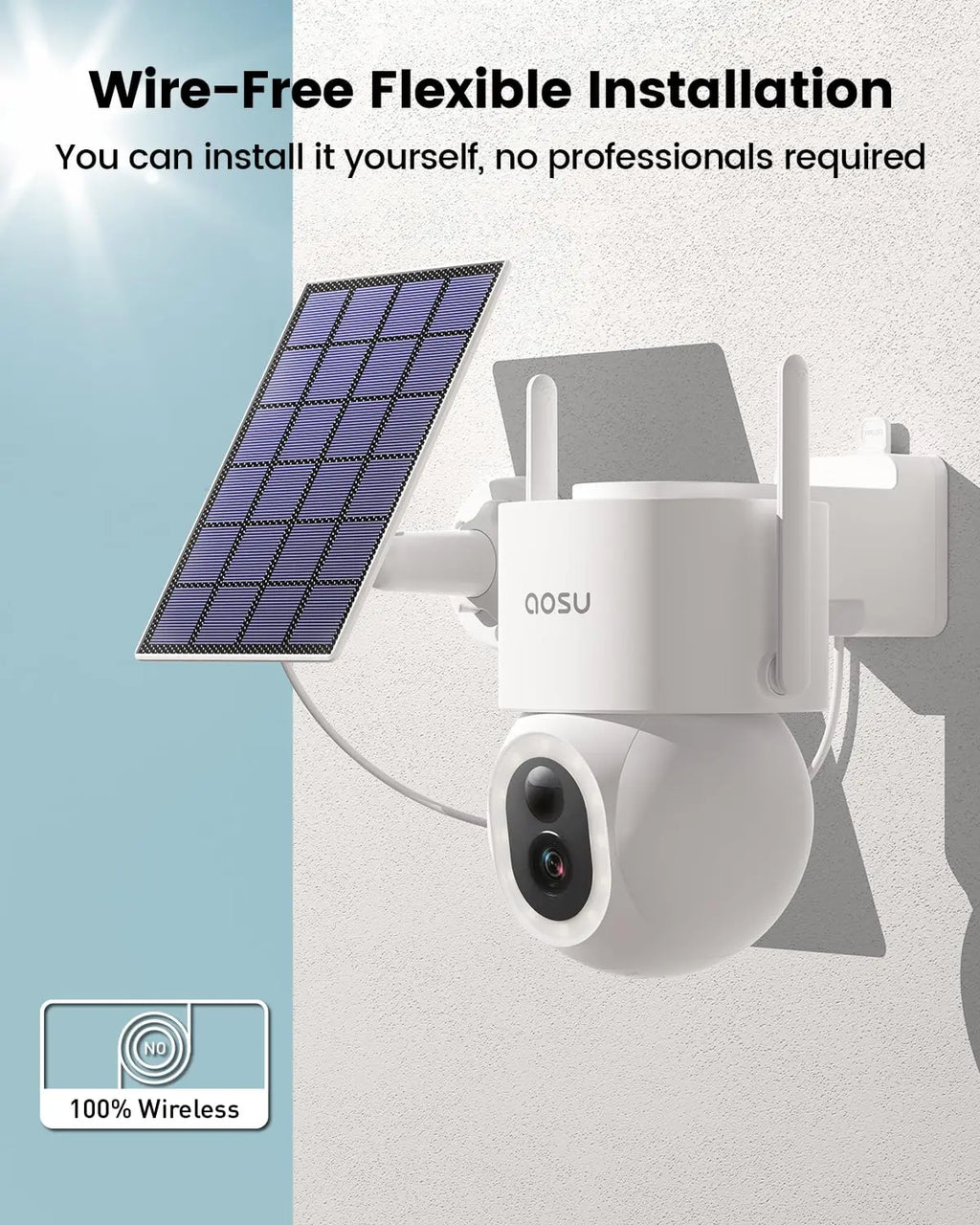 Caméra de Surveillance Solaire AOSU 5MP PTZ 360° – Caméra Extérieure Sans Fil avec IA, Vision Nocturne Couleur et Audio Bidirectionnel