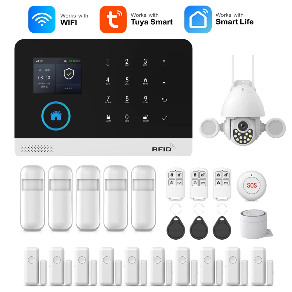 MULO PG-103 - Sistema de alarma Maison Sans Fil WiFi &amp; GSM 433 MHz, color electrónico, compatible con Tuya, Alexa y Google Assistant 