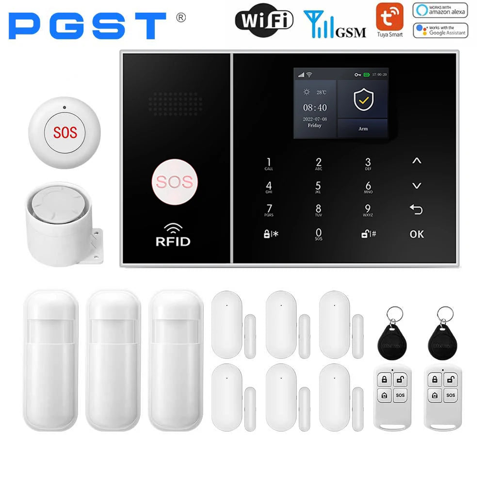 PGST 108-2G - Sistema de alarma Maison Connecté Tuya WiFi &amp; GSM, Kit Seguridad Sans Fil con detectores de puerta/puerta y movimiento, Compatible Alexa