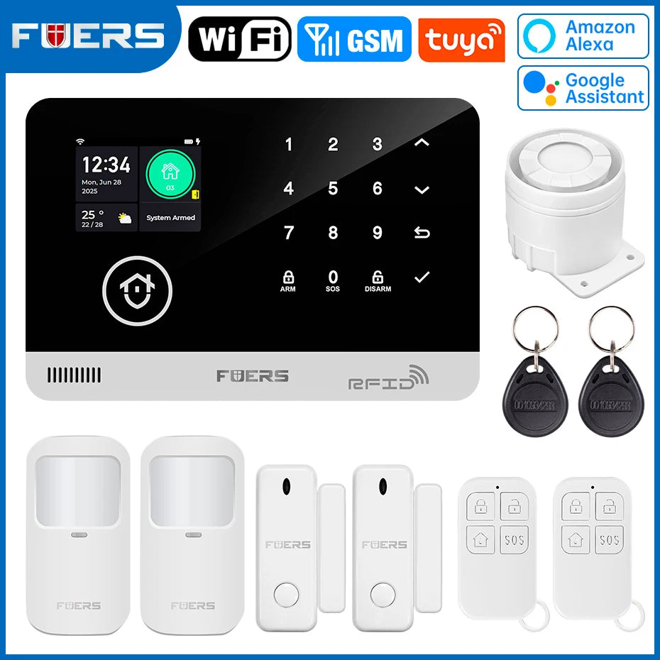 FUERS G03 Heimalarmsystem WiFi + GSM – Anti-Ventil-Zentrale mit farbigem Bildschirm, Sensoren und Steuerung über Tuya Smart, kompatibel mit Alexa