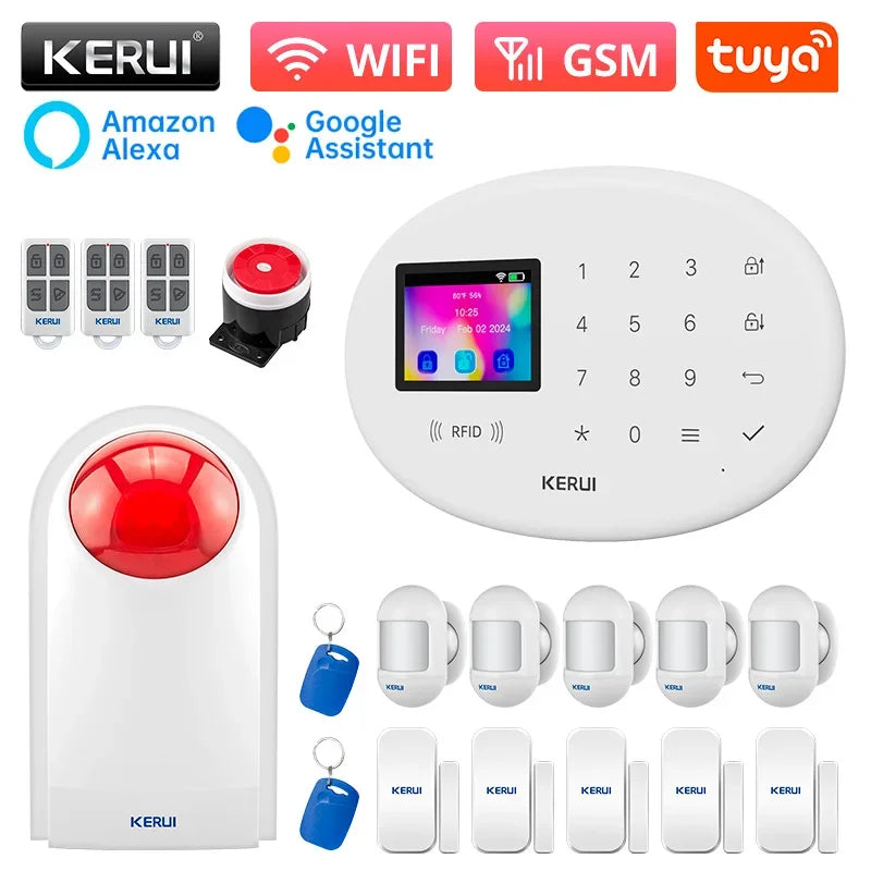 KERUI W202 – Sistema de alarma Maison Connecté Tuya WiFi &amp; GSM 433 MHz, Kit Seguridad Sans Fil con detector de movimiento, Capteurs Porte/Fenêtre et Sirène 
