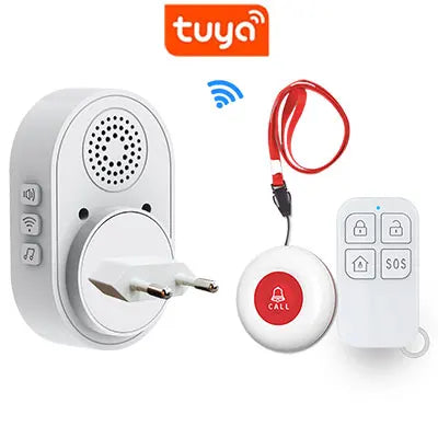 TOPVICO Botón SOS WiFi para personas mayores - Botón de pánico inteligente con alerta en teléfono inteligente, LED e hijo, compatible con Tuya, Alexa y Google Home 