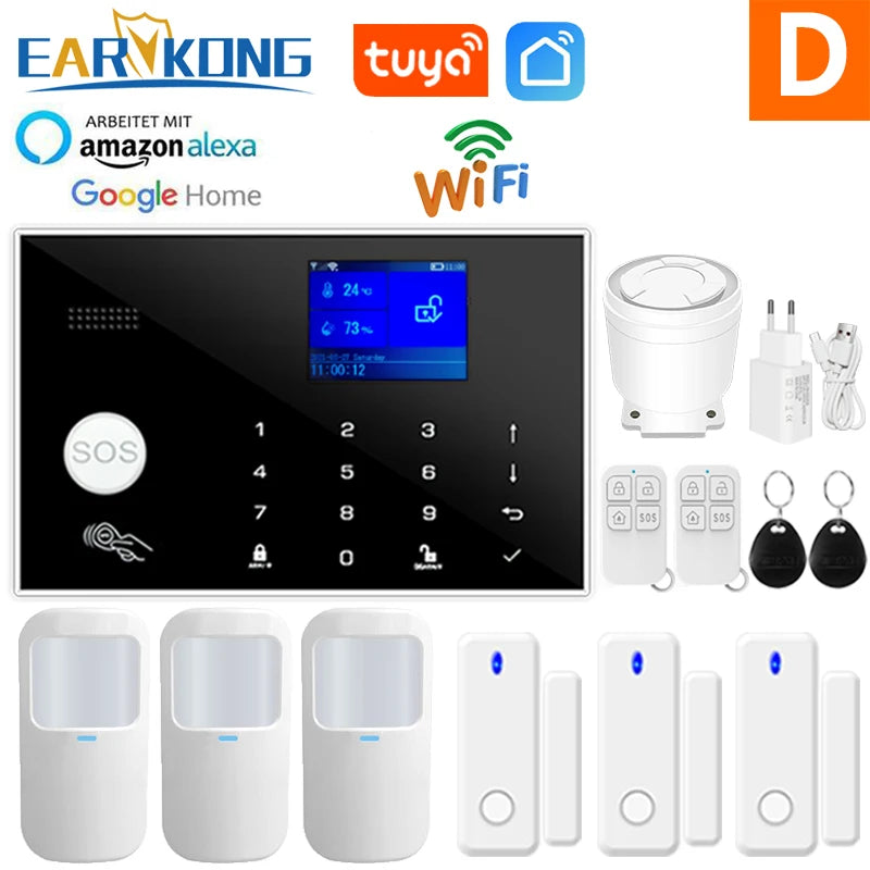 Sistema de alarma doméstica WiFi + GSM Earykong ER-G50 – Kit de seguridad sin filtro con captador de movimiento y apertura, compatible con Tuya, Alexa y Google Assistant
