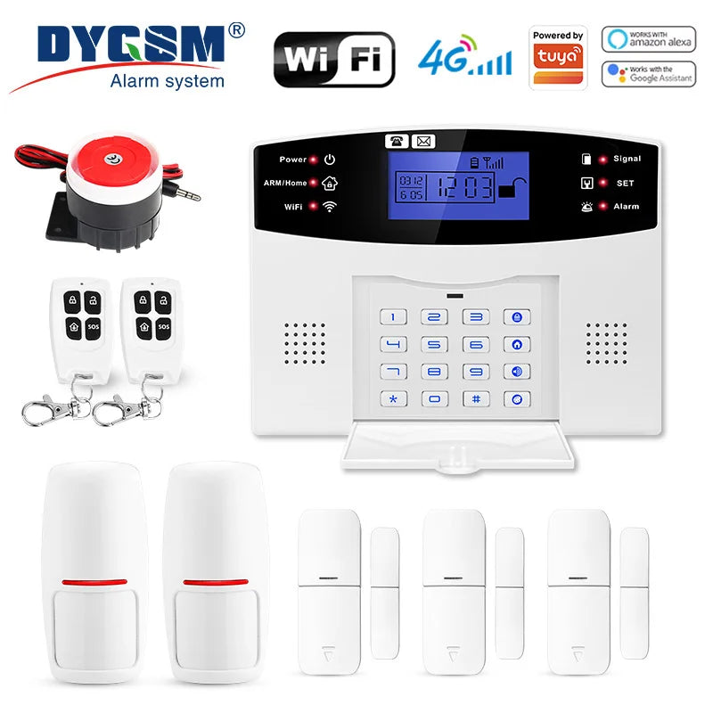 DYGSM – Système d’Alarme Maison Connecté 4G + WiFi Tuya, Sécurité Sans Fil avec Sirène 120 dB et Contrôle via Application Smart Life