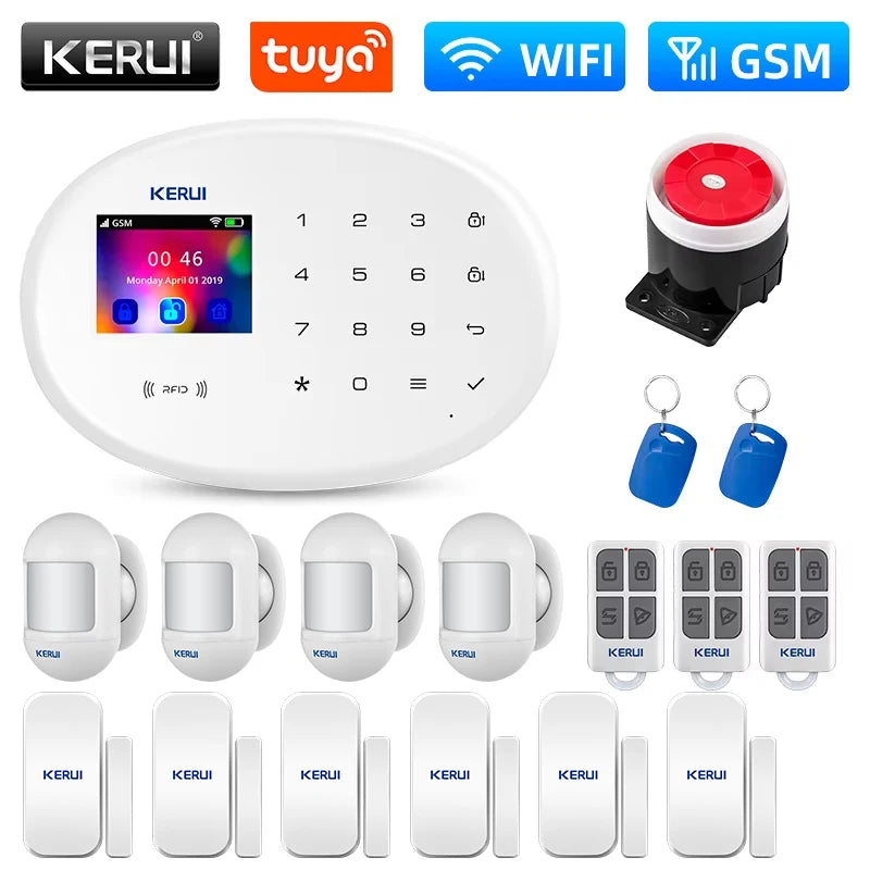 Système d’Alarme Maison KERUI W202 WiFi GSM – Kit de Sécurité Connecté Tuya avec Détecteur de Mouvement et Capteur d’Ouverture Compatible Alexa
