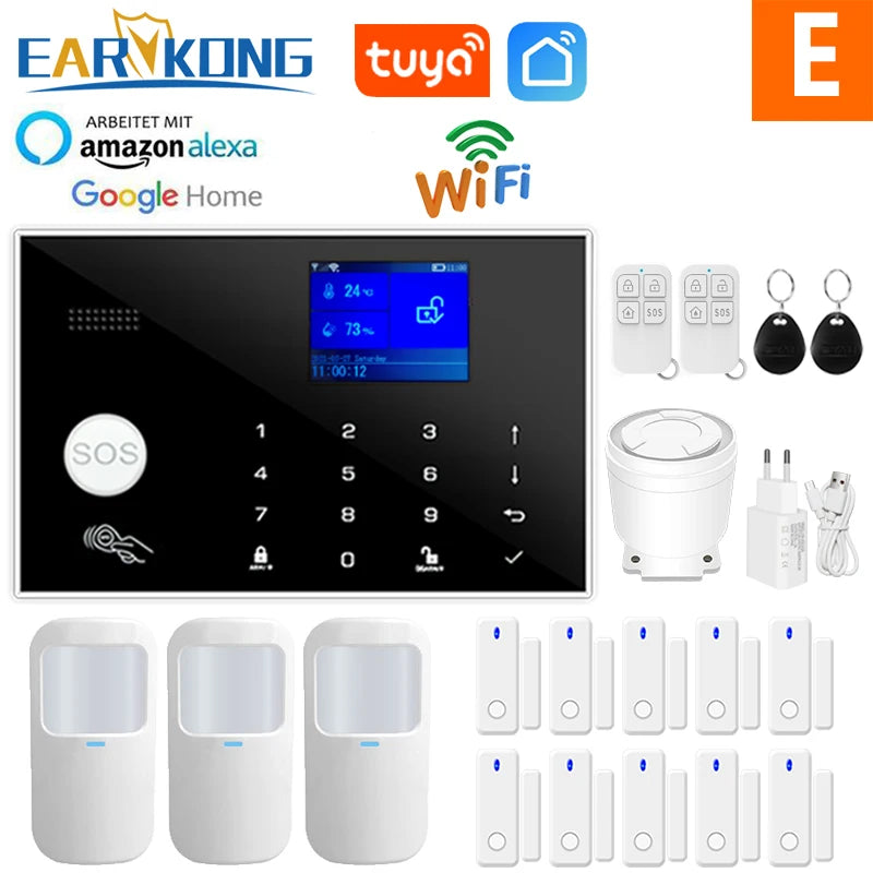WLAN + GSM-Alarmsystem für Zuhause Earykong ER-G50 – Sans Fil-Sicherheitsset mit Bewegungs- und Türöffner, kompatibel mit Tuya, Alexa und Google Assistant
