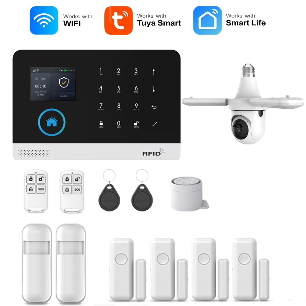 MULO PG-103 - Sistema de alarma Maison Sans Fil WiFi &amp; GSM 433 MHz, color electrónico, compatible con Tuya, Alexa y Google Assistant 