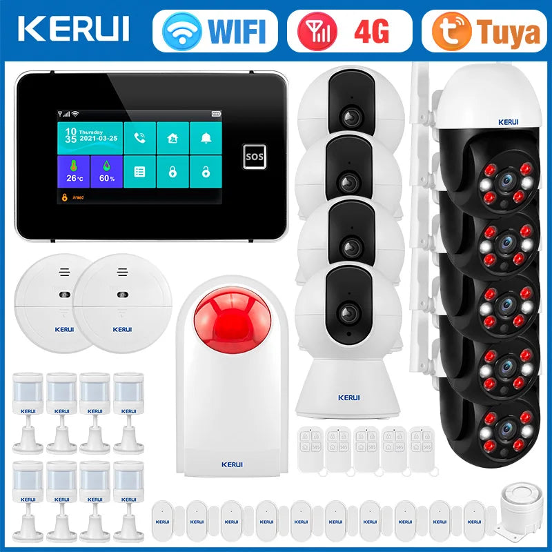 KERUI G64B – Heimtextilien-4G- und WLAN-Alarmsystem mit taktilem 4,3-Zoll-Touchscreen, Tuya-Anwendung und komplettem Sicherheitskit 