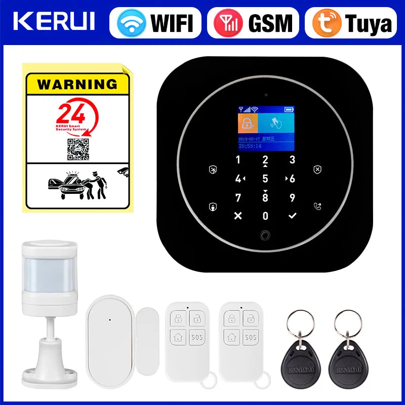 KERUI G12 – Sistema de alarma Maison Sans Fil WiFi &amp; GSM con aplicación Tuya, color de pantalla, detectores de puertas y movimiento