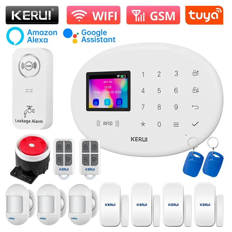 KERUI W202 – Sistema de alarma Maison Connecté Tuya WiFi &amp; GSM 433 MHz, Kit Seguridad Sans Fil con detector de movimiento, Capteurs Porte/Fenêtre et Sirène 