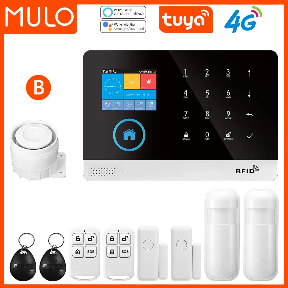 MULO PG-103-4G – Hausalarmsystem mit 4G-WiFi und GSM, kabelloser Sicherheit, Tuya, Alexa und Google Assistant