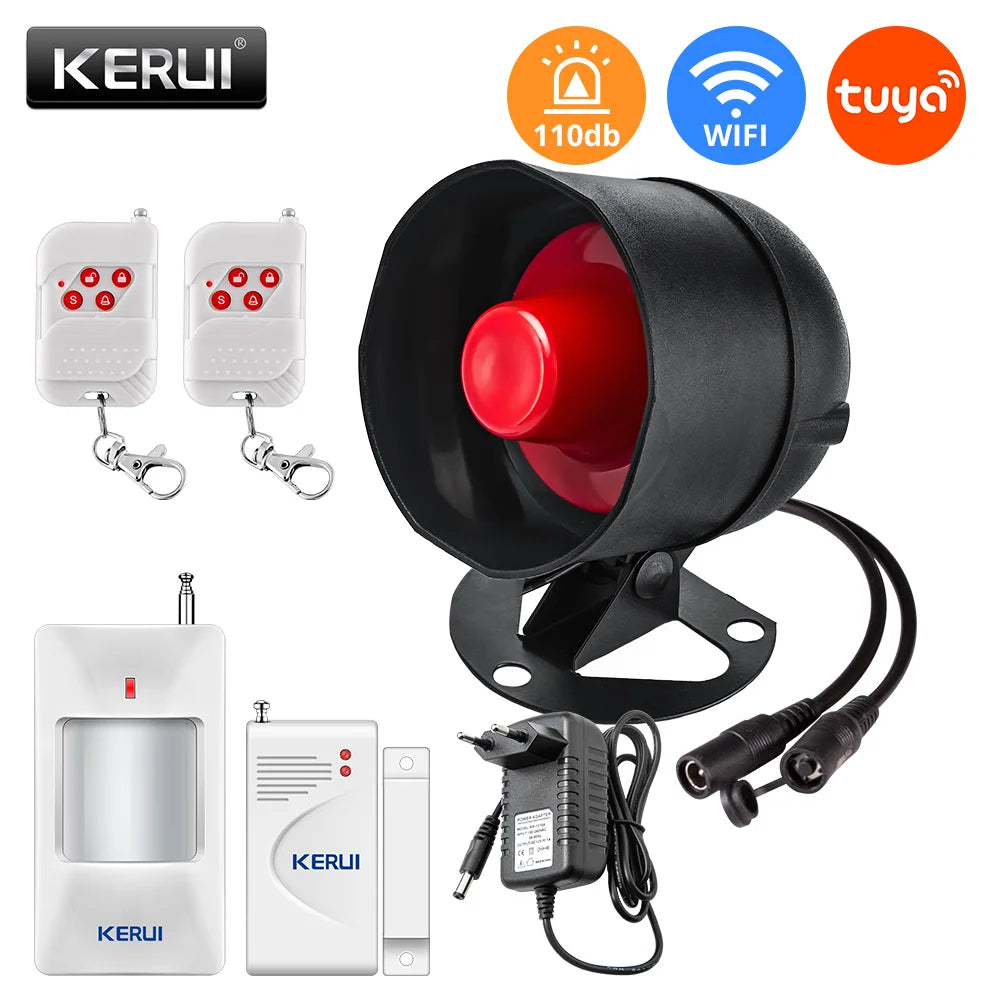 Kit de alarma Maison Connectée KERUI Tuya WiFi con Sirène 110 dB – Sistema de seguridad sin filtro con detector de movimiento y capturador de puerta/ventana 