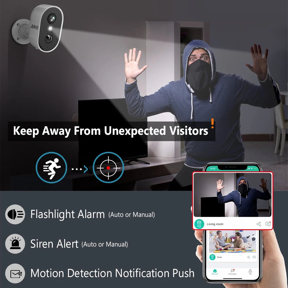 Caméra de Surveillance ANRAN 2K sur Batterie Rechargeable – WiFi 2,4 GHz, Détection Humaine PIR, Vision Nocturne Couleur, Audio Bidirectionnel IP65
