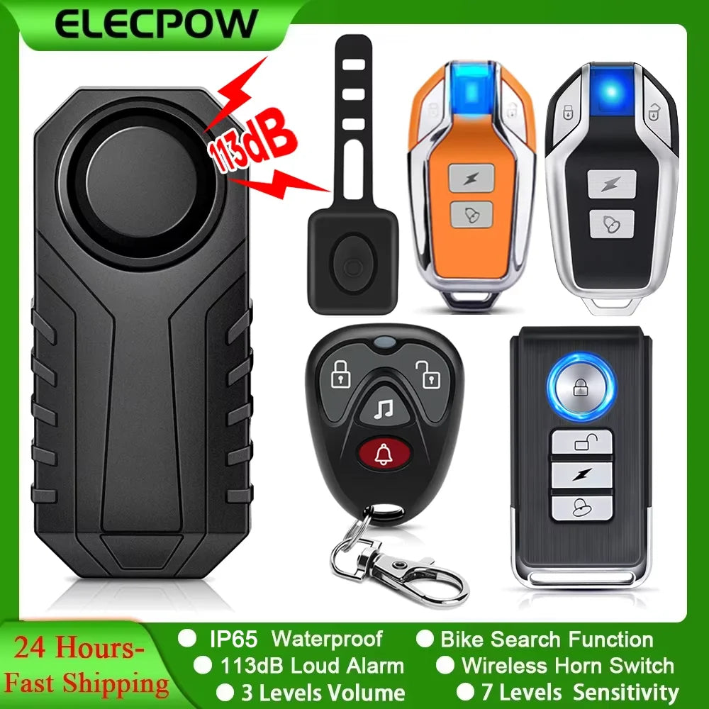 Alarme Antivol Étanche Elecpow 113 dB pour Vélo, Moto et Trottinette Électrique – Détecteur de Vibrations avec Télécommande Sans Fil