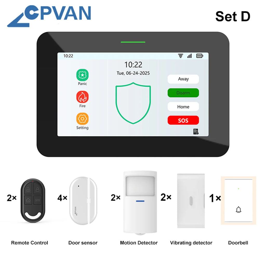 CPVAN CP10 Pro – Système d’Alarme Maison WiFi + 4G Tuya avec Écran Tactile 7" et Sirène 110 dB