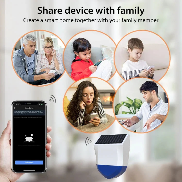 Sirène d’Alarme Extérieure Connectée Tuya WiFi ou Zigbee avec Panneau Solaire, Batterie Rechargeable et Étanchéité IPX5 – Alarme 95 dB