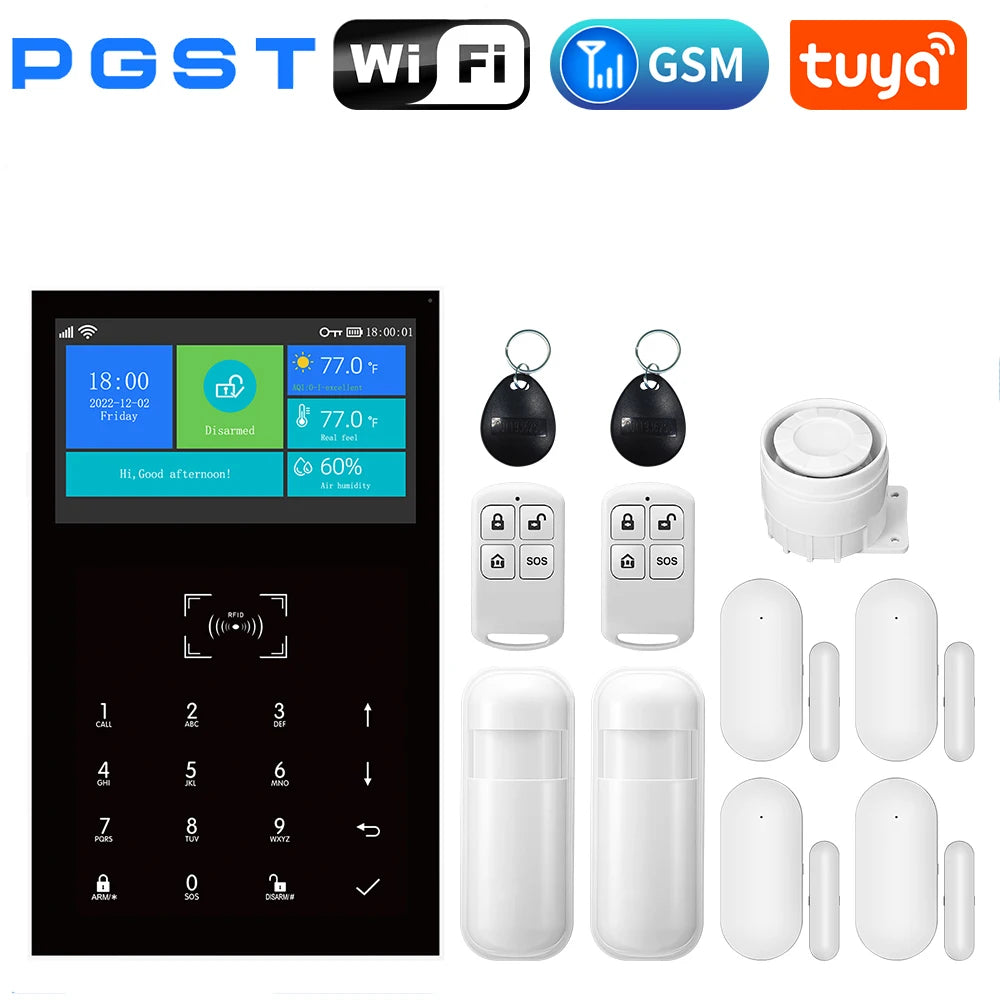 PGST Sistema de alarma GSM Tuya Sans Fil – Central de seguridad conectada con detector de movimiento PIR y comando telefónico para casas, boutiques y almacenes