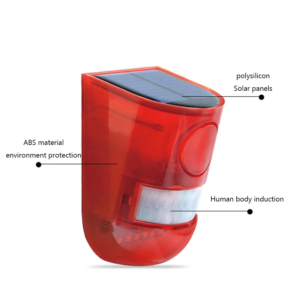 Alarme Solaire Infrarouge Extérieure avec Détecteur de Mouvement et Télécommande – Sirène et Flash LED pour Jardin, Villa, Ferme et Cour