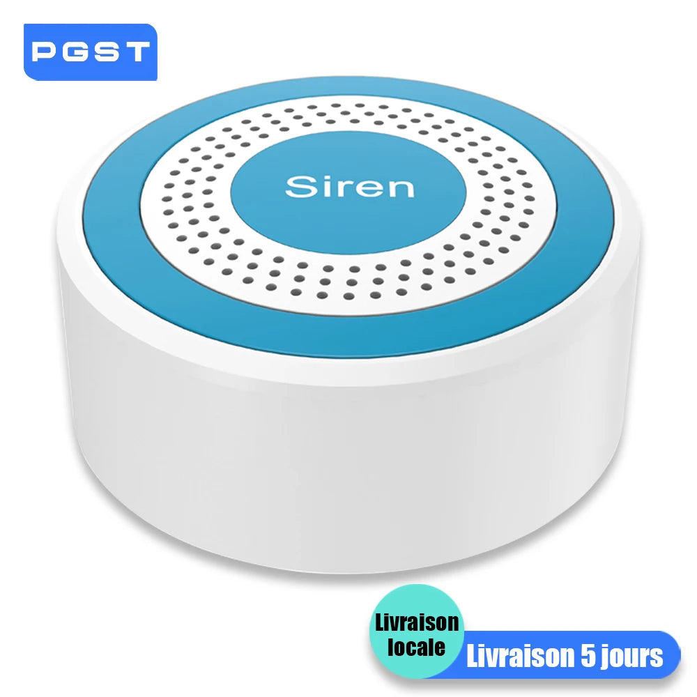 Sirène Intérieure Connectée PGST 433 MHz con detector de movimiento e hijo – Alarma compatible con Tuya, Alexa y Google Assistant