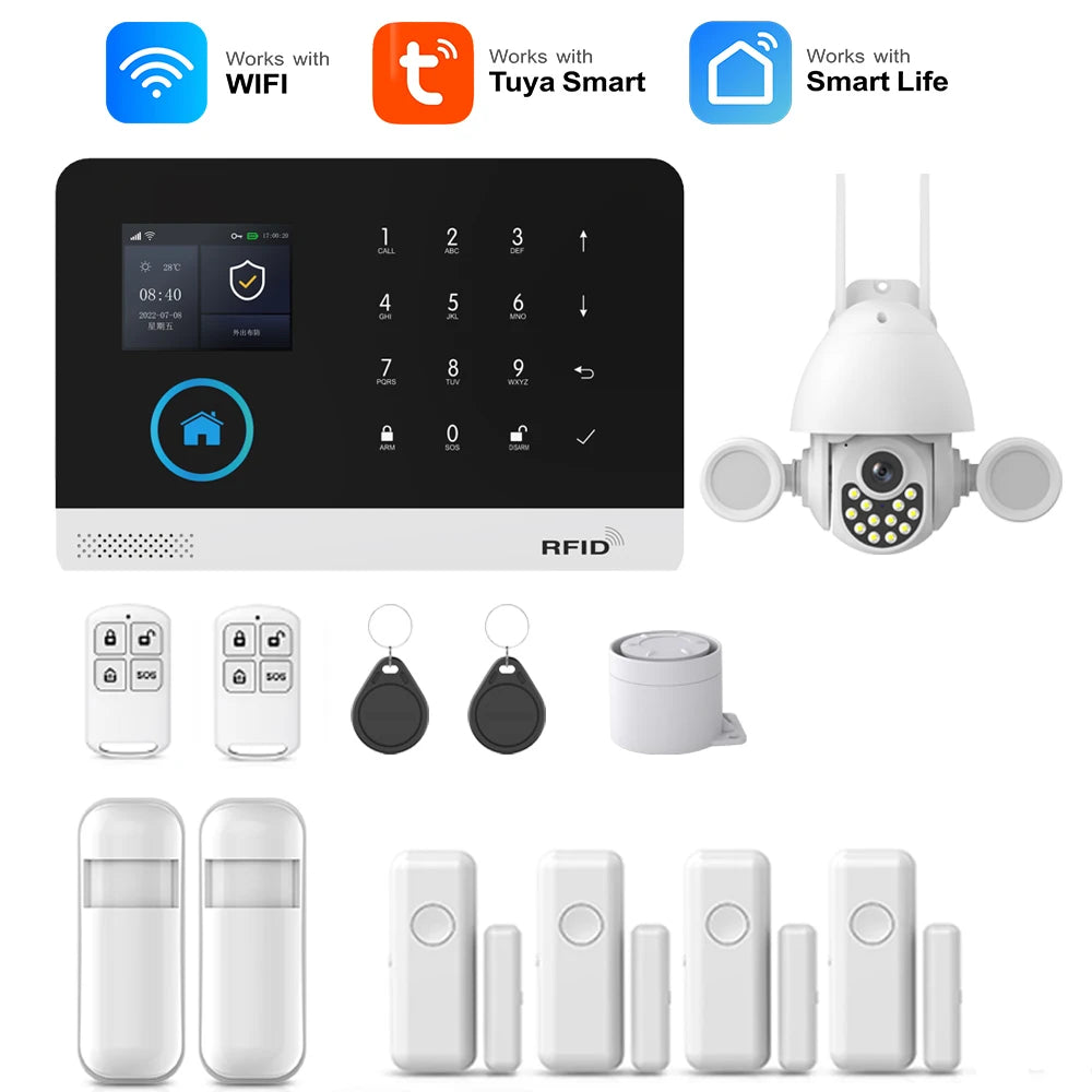 MULO PG-103 - Sistema de alarma Maison Sans Fil WiFi &amp; GSM 433 MHz, color electrónico, compatible con Tuya, Alexa y Google Assistant 