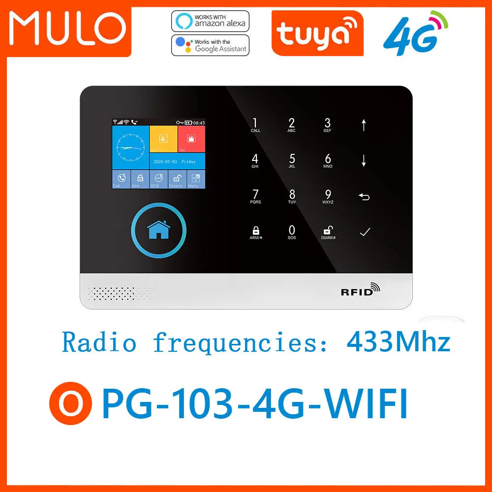 MULO PG-103-4G – Hausalarmsystem mit 4G-WiFi und GSM, kabelloser Sicherheit, Tuya, Alexa und Google Assistant