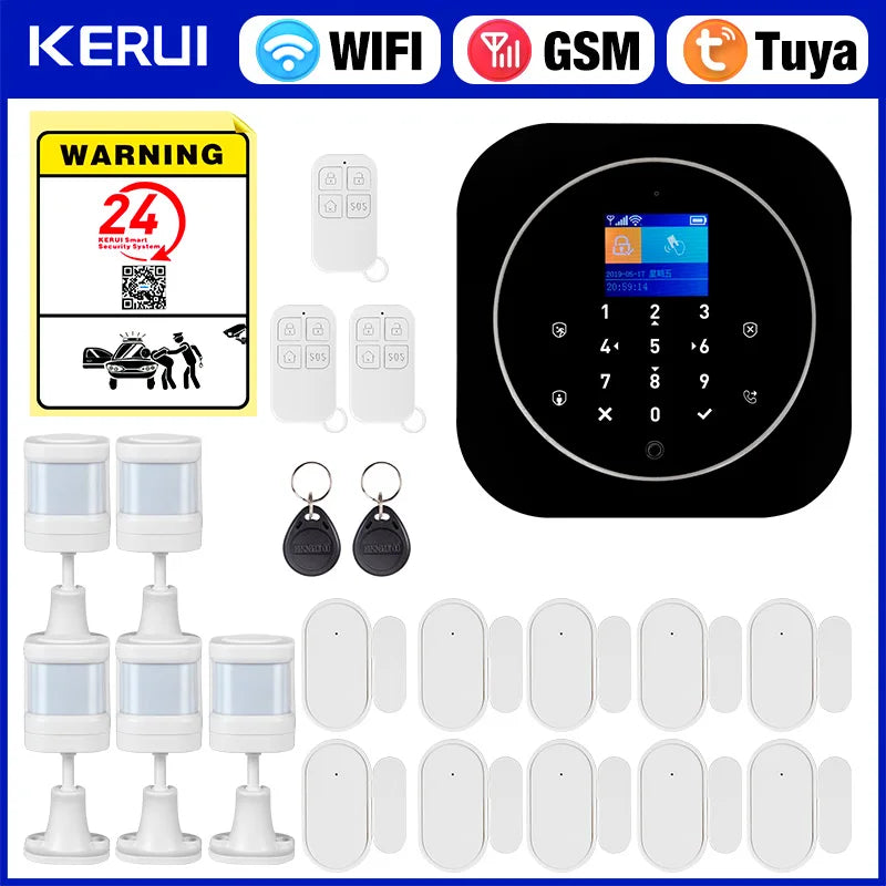 KERUI G12 – Sistema de alarma Maison Sans Fil WiFi &amp; GSM con aplicación Tuya, color de pantalla, detectores de puertas y movimiento