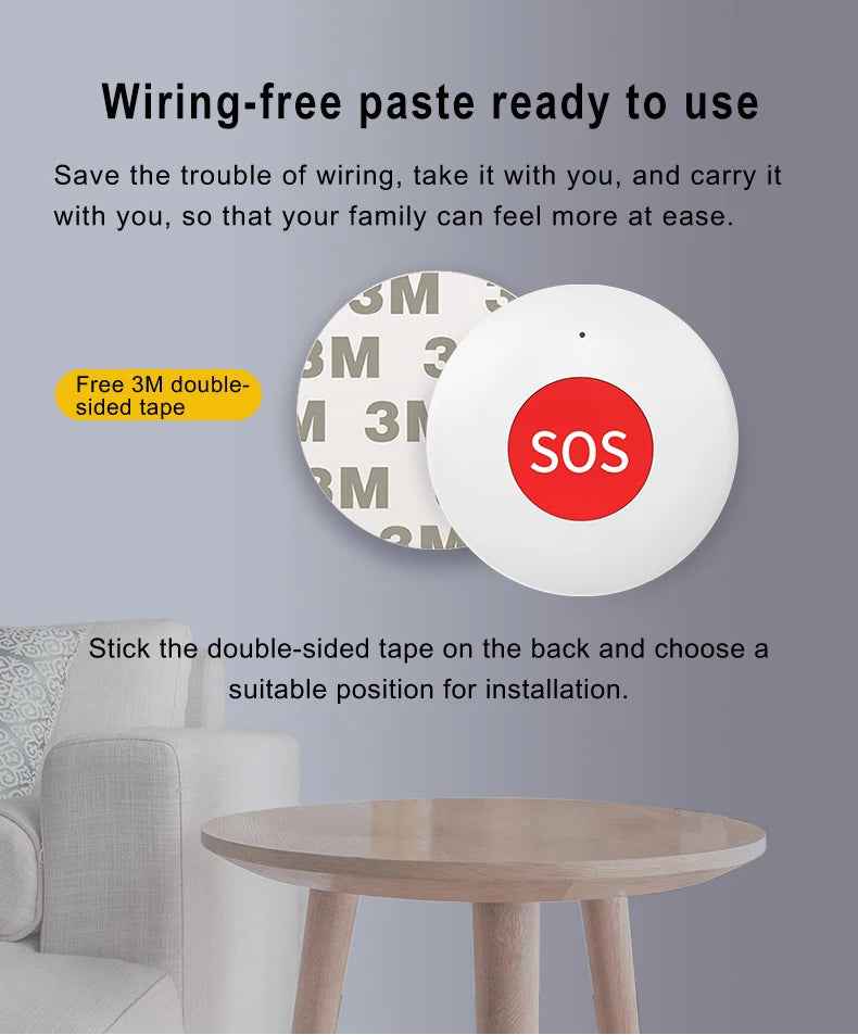 Botón SOS Tuya Zigbee / WiFi – Botón de Llamada de Emergencia con Cordón, Notificación Smartphone para Personas Mayores, Niños y Pacientes