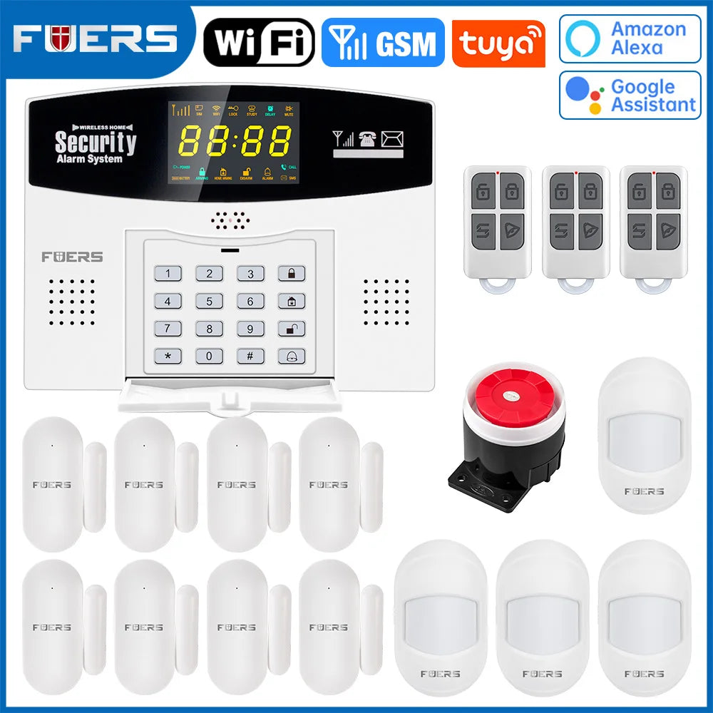 FUERS W210 – Système d’Alarme Maison Connecté Tuya WiFi & GSM avec Écran LCD Couleur, Kit Sécurité Sans Fil et Caméra IP 3MP