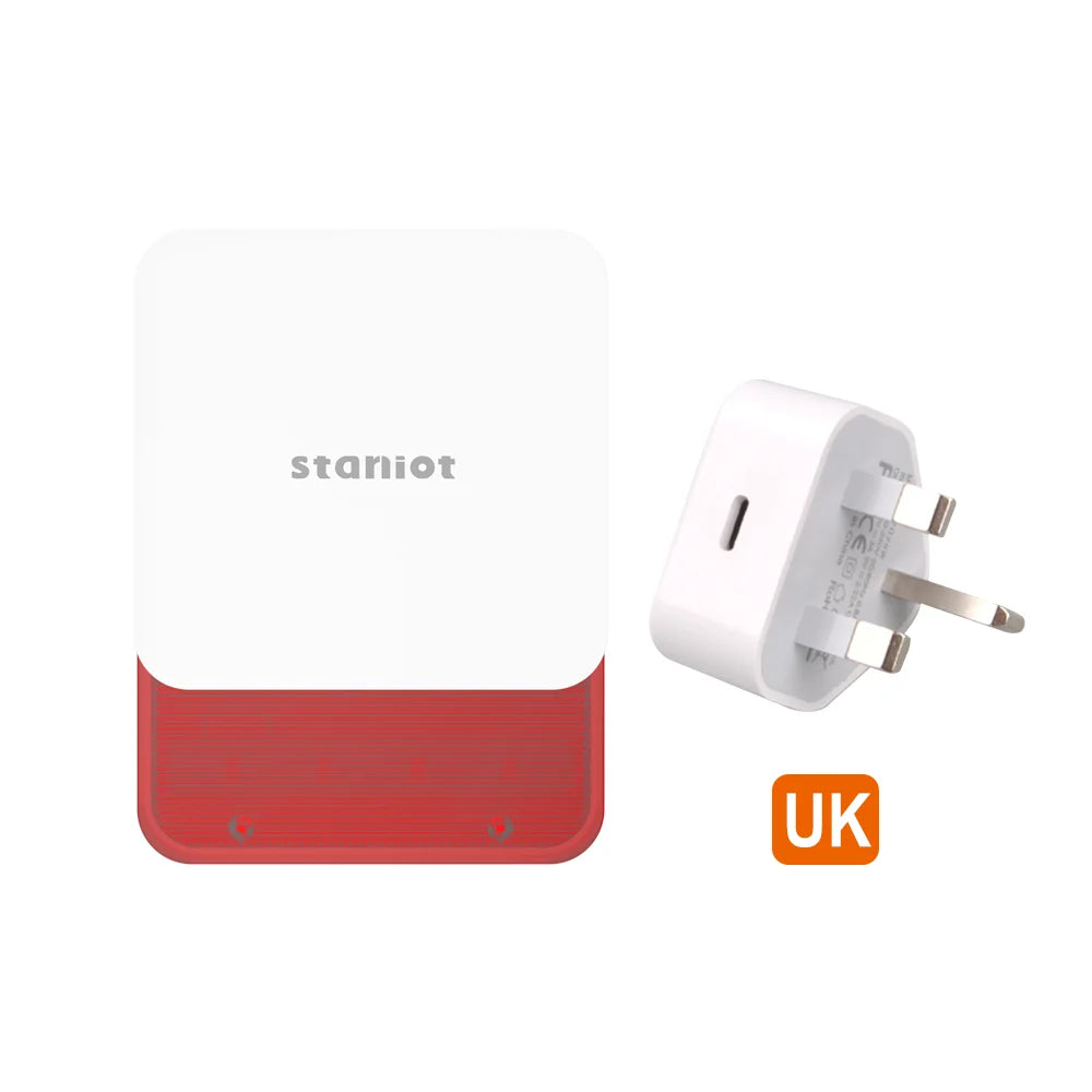 Sirène d'Alarme Intérieure Staniot 115 dB Sans Fil 433 MHz – Sirène Stroboscopique Anti-Intrusion avec Batterie Intégrée 