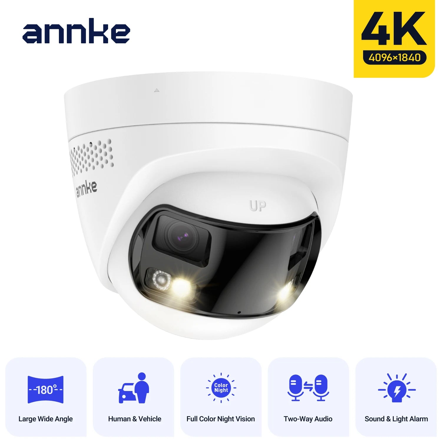 Caméra de surveillance IP ANNKE 8MP double objectif panoramique 180°, détection humaine, audio bidirectionnel, PoE, vision nocturne couleur, IP67