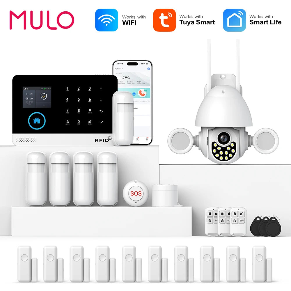 MULO PG-103 - Sistema de alarma Maison Sans Fil WiFi &amp; GSM 433 MHz, color electrónico, compatible con Tuya, Alexa y Google Assistant 