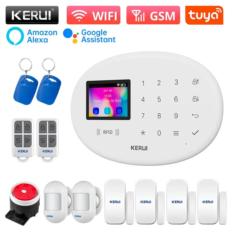 KERUI W202 – Sistema de alarma Maison Connecté Tuya WiFi &amp; GSM 433 MHz, Kit Seguridad Sans Fil con detector de movimiento, Capteurs Porte/Fenêtre et Sirène 