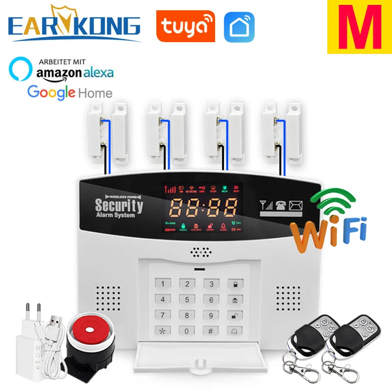 Earykong ER-TW99C – Hausalarmsystem mit WiFi- und GSM-Verbindung, Farbbildschirm, integrierter Sirene, Sonnenfunktion und Sans-Fil-Detektoren