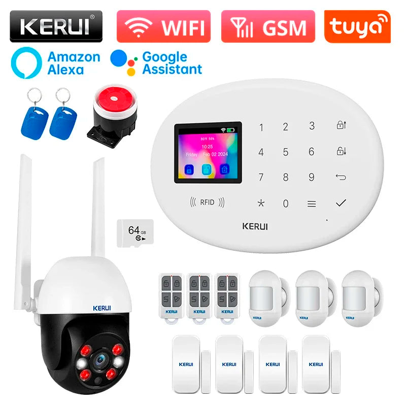 KERUI W202 – Sistema de alarma Maison Connecté Tuya WiFi &amp; GSM 433 MHz, Kit Seguridad Sans Fil con detector de movimiento, Capteurs Porte/Fenêtre et Sirène 
