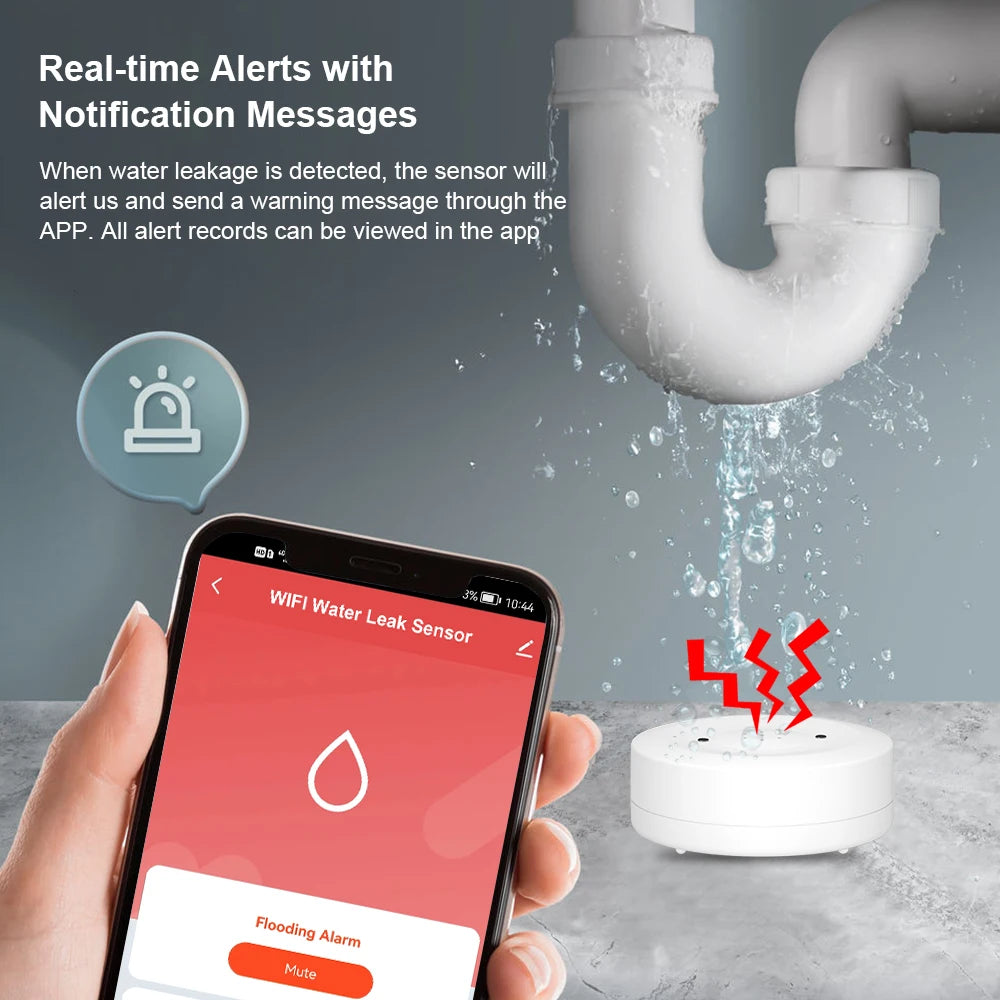 Détecteur de Fuite d’Eau WiFi ONENUO Tuya – Capteur d’Inondation Connecté avec Alarme 80 dB et Étanchéité IP55