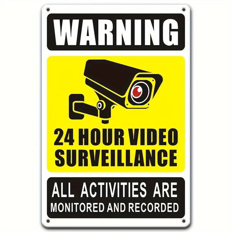 Panneau Alerte Vidéosurveillance 24h en Aluminium 30 x 20 cm – Plaque Sécurité CCTV Murale Style Vintage